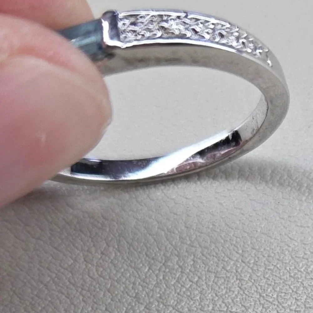 Silver Tone Faux Blue Topaz Baguette Accent Stackable Band Ring Size 8.5